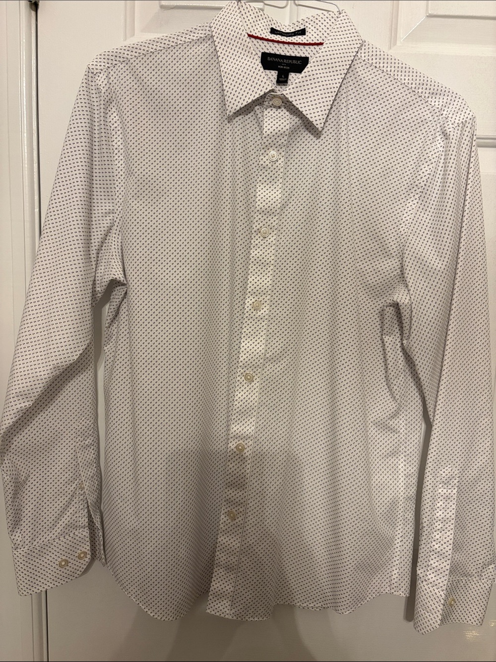 Banana Republic White Patterned Button Down Long Sleeve Dress Shirt Size L